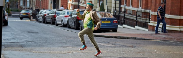 Adil Ray makes a quick dash across Church Street, Birmingham during filming for series 4 of Citizen Khan Copyright: BBC Images